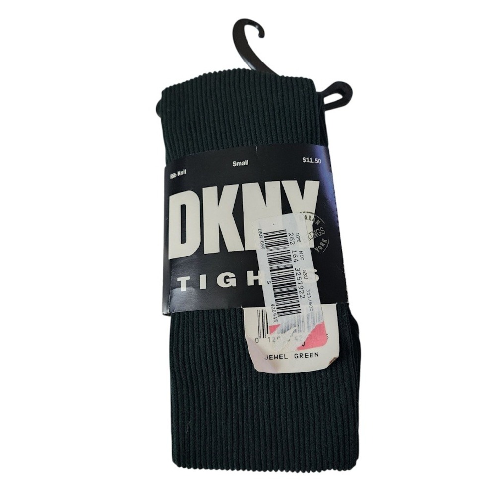 DKNY Vintage 90s Rib Knit Tights Small Jewel Green‎ Dark Academia Prep NWT